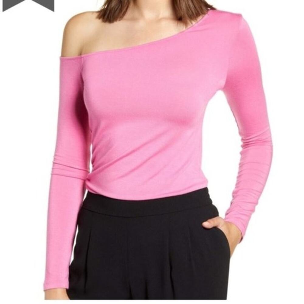 Halogen Pink Off Shoulder Long Sleeve Ruched Bodycon Top Size Small